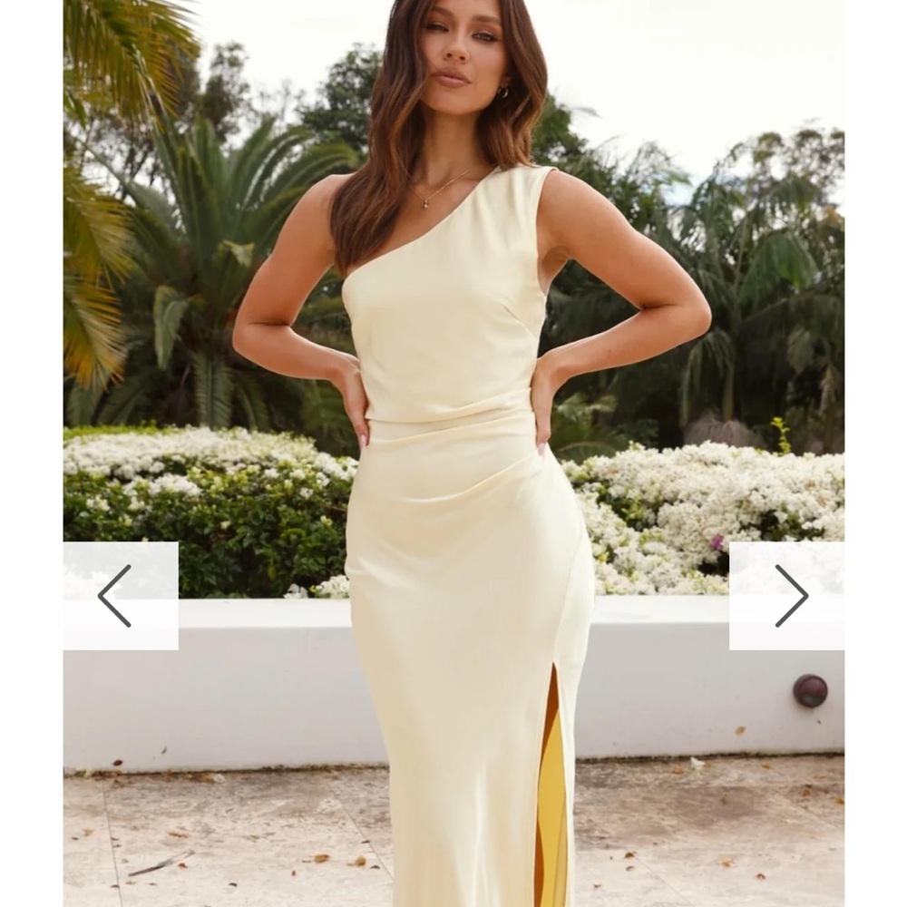 Billy J butter yellow Asymmetrical One-Shoulder Slit Dress